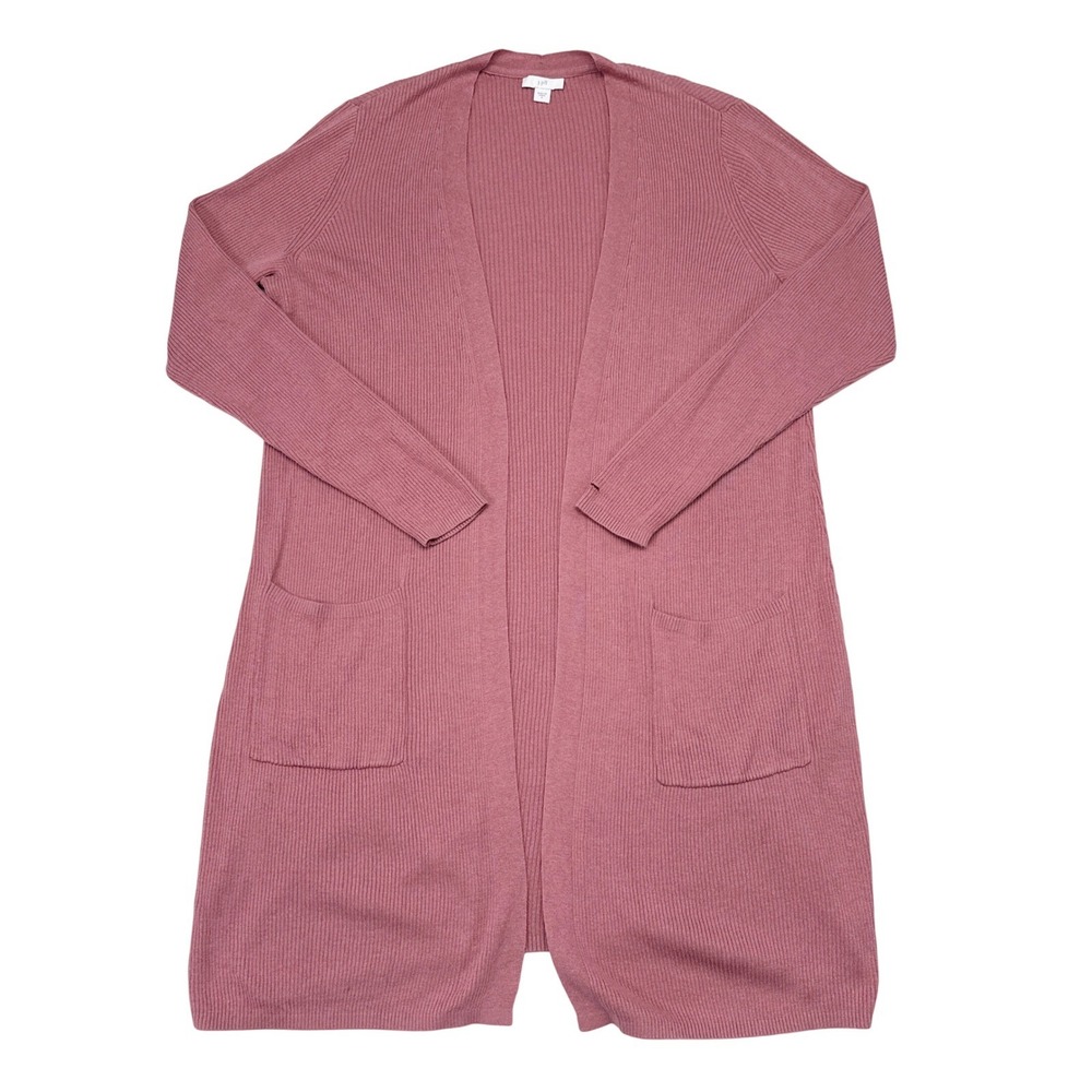 J Jill Cardigan Sweater Small Pink Open Front Duster Ribbed Thin Knit Casual
